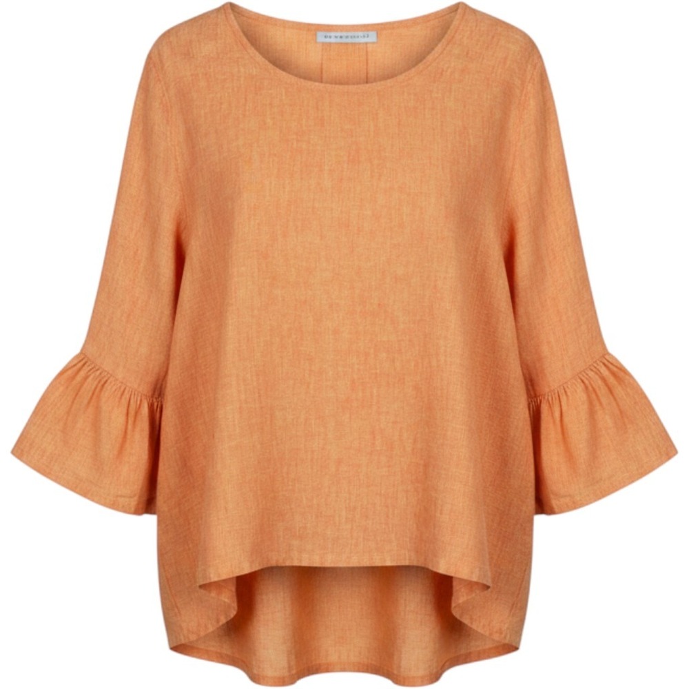 Bryn Walker Womens Orange 100% Linen Ruffle Bell Sleeve Lagenlook Top Size M